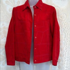 Christopher & Banks Red Faux Suede Patchwork Button-Up Jacket